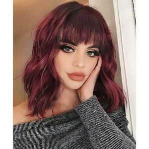 Women's Shoulder Length Wigs Curly Bob Wig with Bangs for Cosplay Party Daily